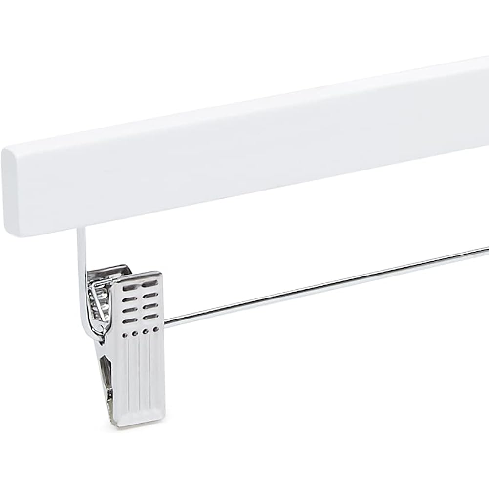 Amazon Basics Durable Wooden Pants And Skirt Hangers With Clips, Closet Organizer, White, 10-Pack