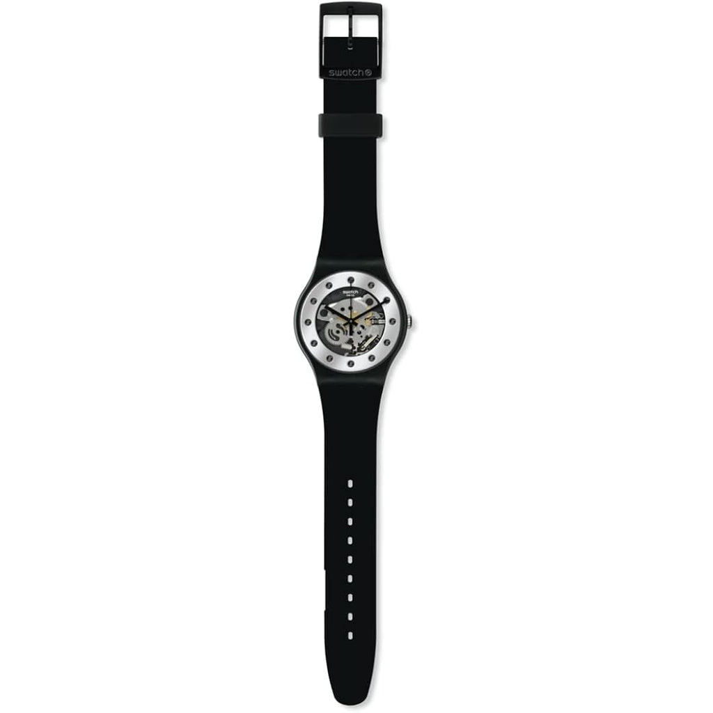 Swatch New Gent Biosourced Unisex Watch Casual Plastic Black Quartz Waterproof Silver Glam