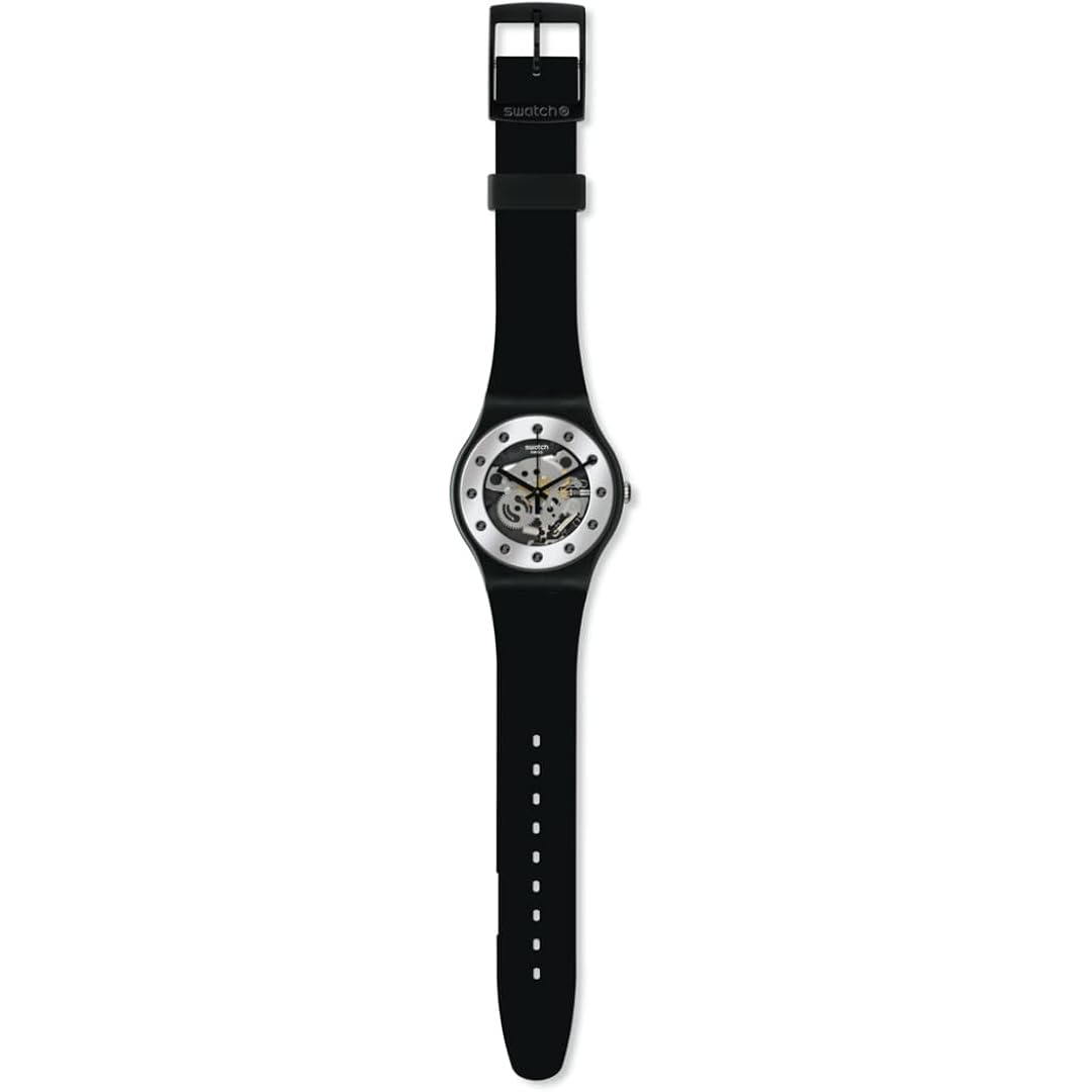 Swatch New Gent Biosourced Unisex Watch Casual Plastic Black Quartz Waterproof Silver Glam