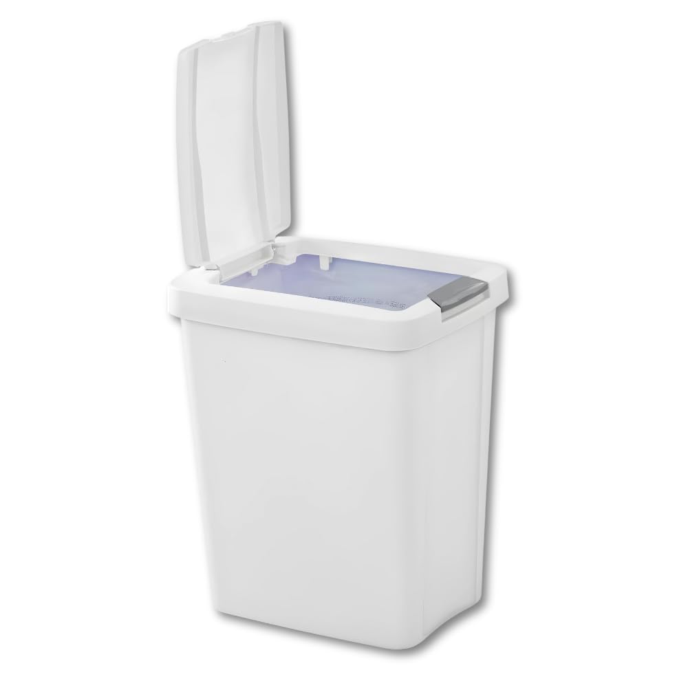 7.5 Gallon White Wastebasket With Touch-Open Lid: Ideal Office Trash Can, Under Sink Trash Can, Or Garbage Can With Lid For Kitchen, Bathroom, Mudroom