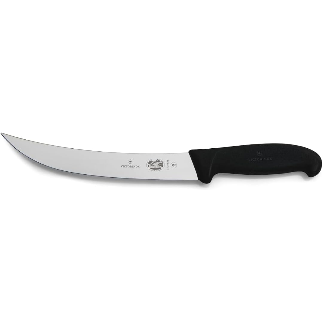 Victorinox Fibrox 8-Inch Curved Breaking Knife, Black - Swiss Made Butcher Knife, High Carbon Stainless Steel, Non-Slip Fibrox Pro Handle