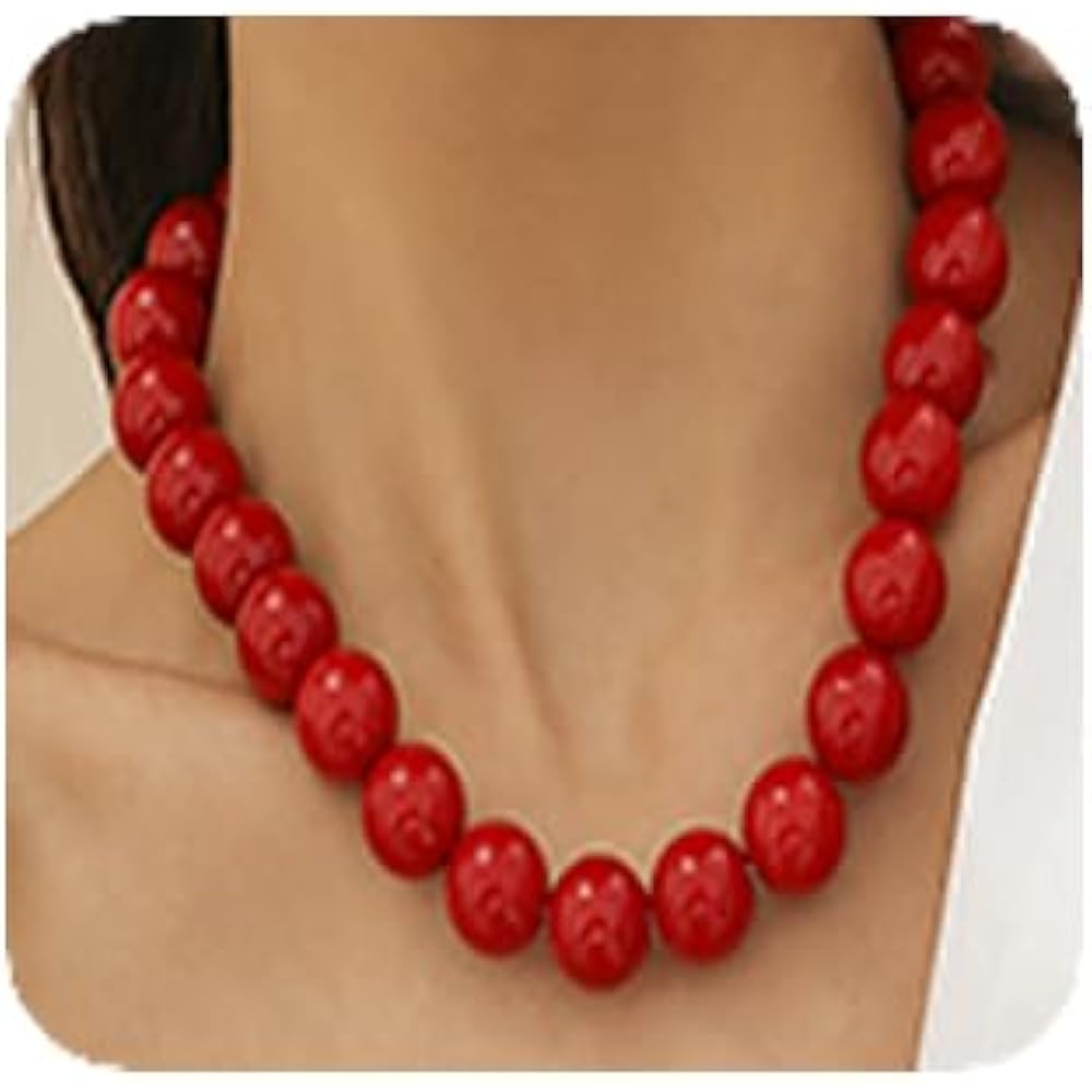 Black Red Pearl Necklace Gothic Beads Collar Choker Faux Pearl Strand Choker Boho Beads Necklace for Women