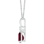 Angara Ruby Teardrop Necklace with Diamond in Silver/14K Solid Gold/Platinum | Natural Prong-Set Ruby V-Bale Pendant With 18" Chain for Women | July Birthday Gemstone Jewelry Gift