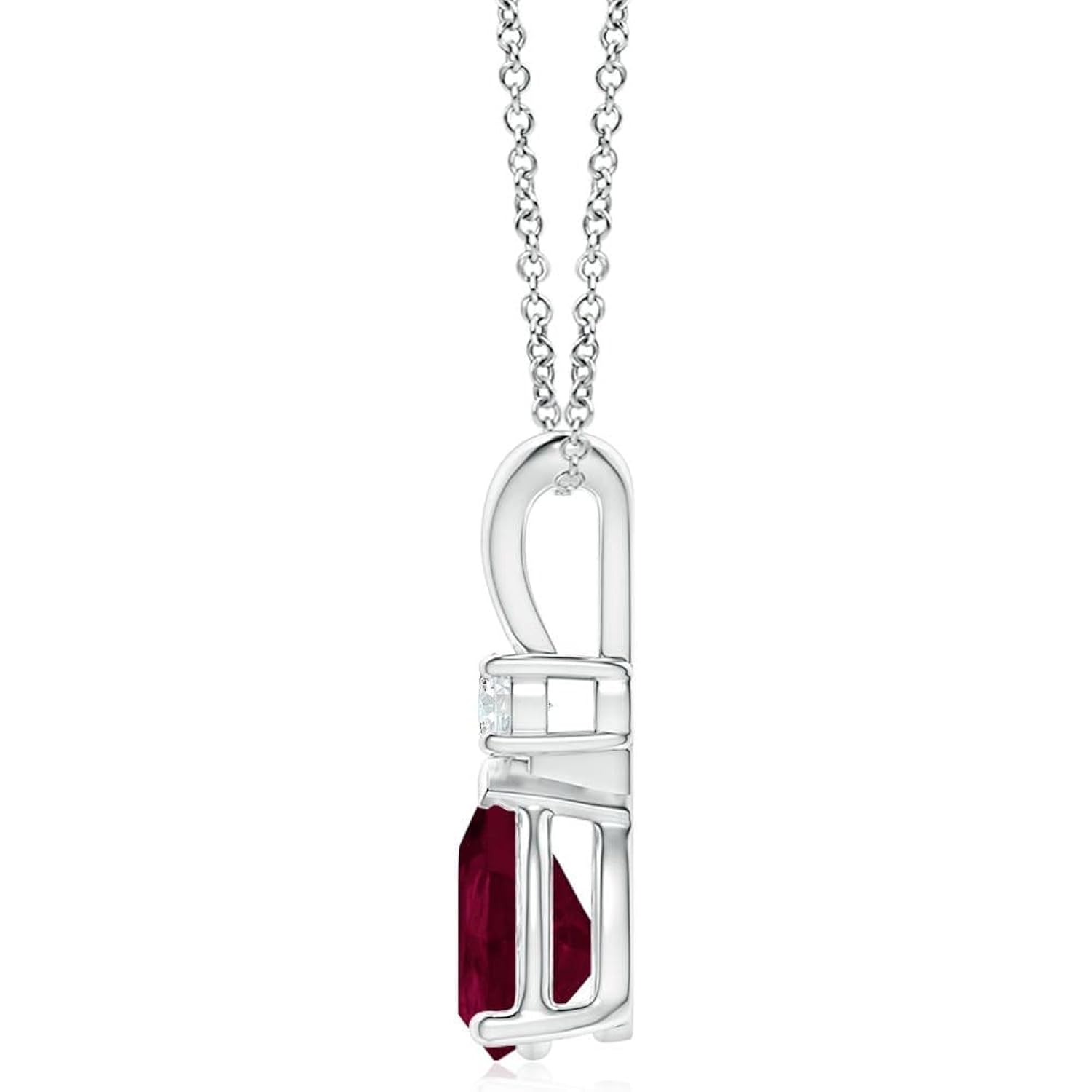 Angara Ruby Teardrop Necklace with Diamond in Silver/14K Solid Gold/Platinum | Natural Prong-Set Ruby V-Bale Pendant With 18" Chain for Women | July Birthday Gemstone Jewelry Gift