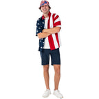 Flagshirt Men'S Half Stars Half Stripes American Flag Shirt - Button-Up, Red, White & Blue