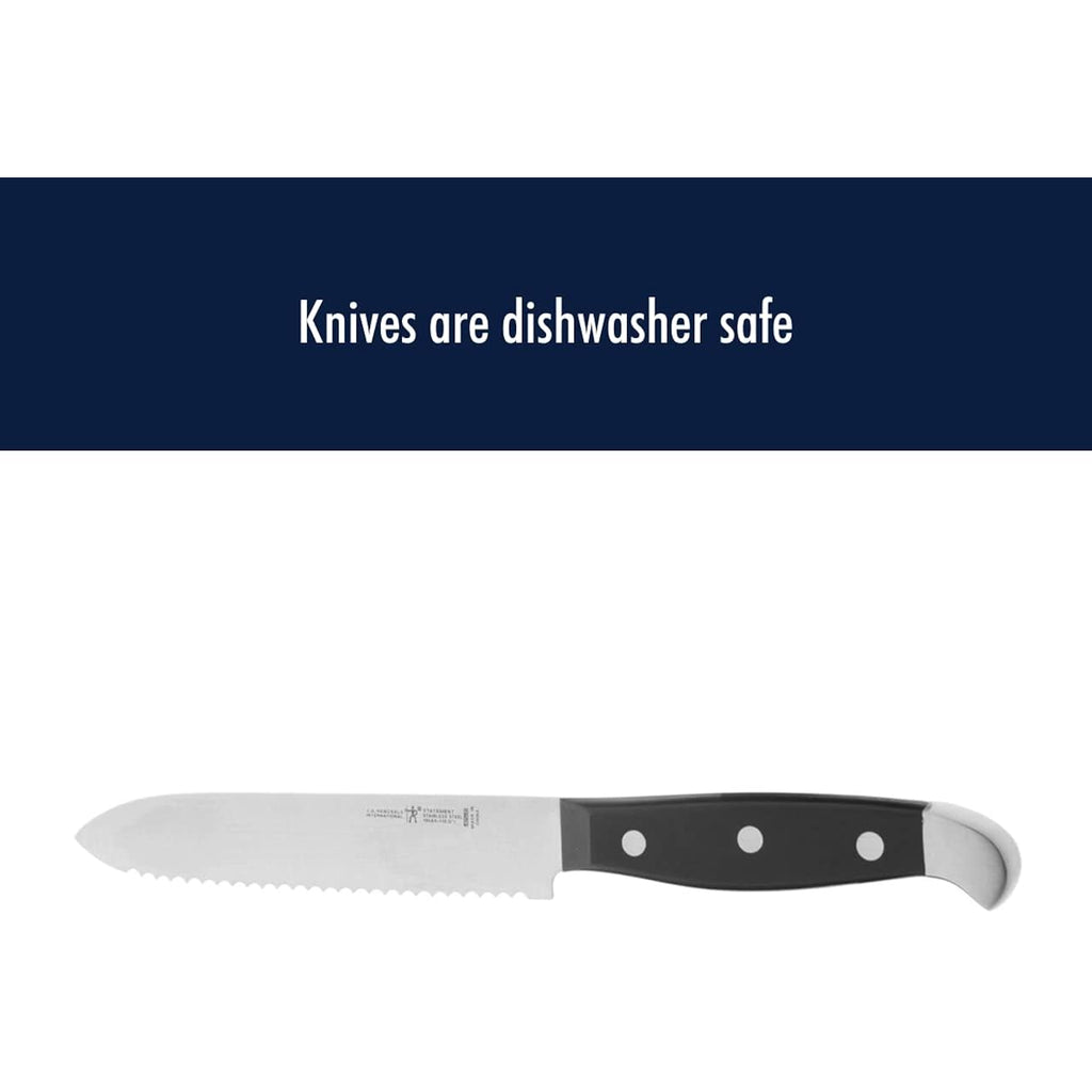 HENCKELS Statement Razor-Sharp 5-inch Serrated Utility Knife, Tomato Knife, German Engineered Informed by 100+ Years of Mastery, Black/Stainless Steel