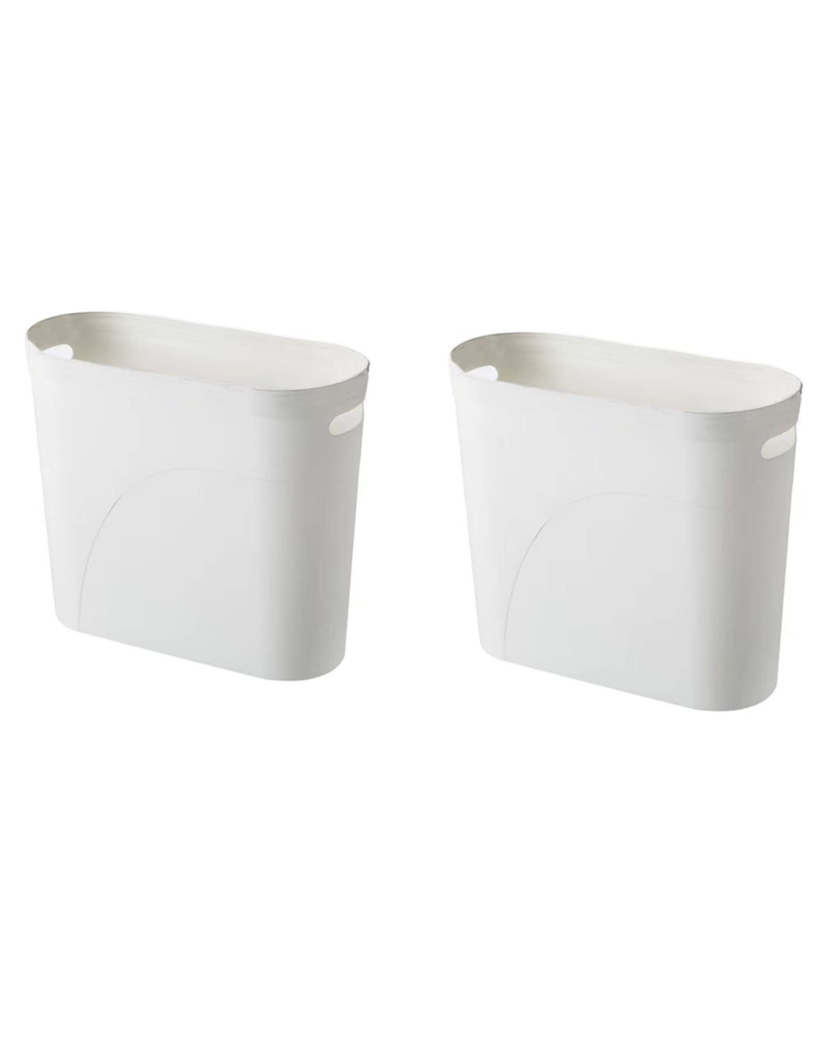 Bathroom Small Trash Can, 3 Gallon Slim Plastic, Set Of 2, White