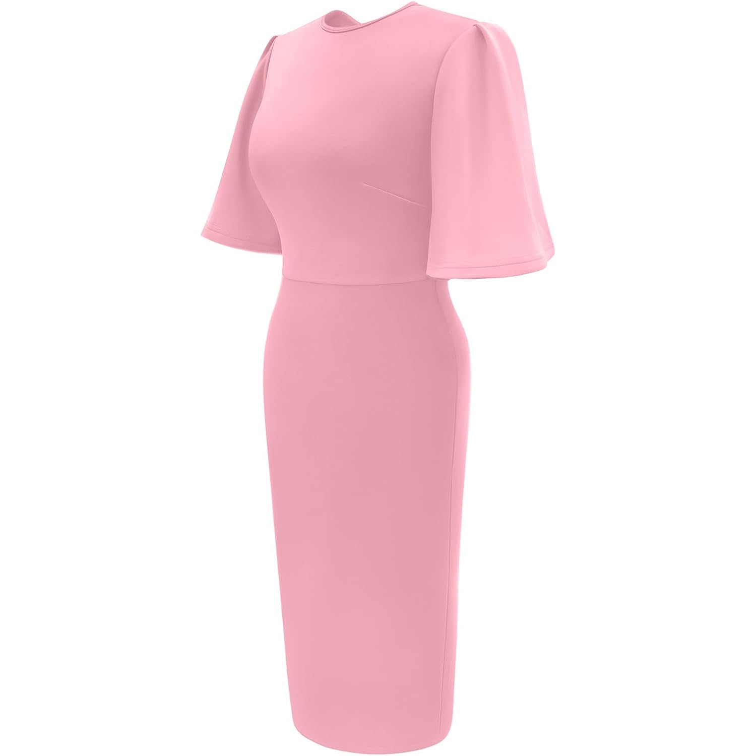 Women's Basic Bodycon Ruffle Flared Short Sleeve Pencil Midi Dress