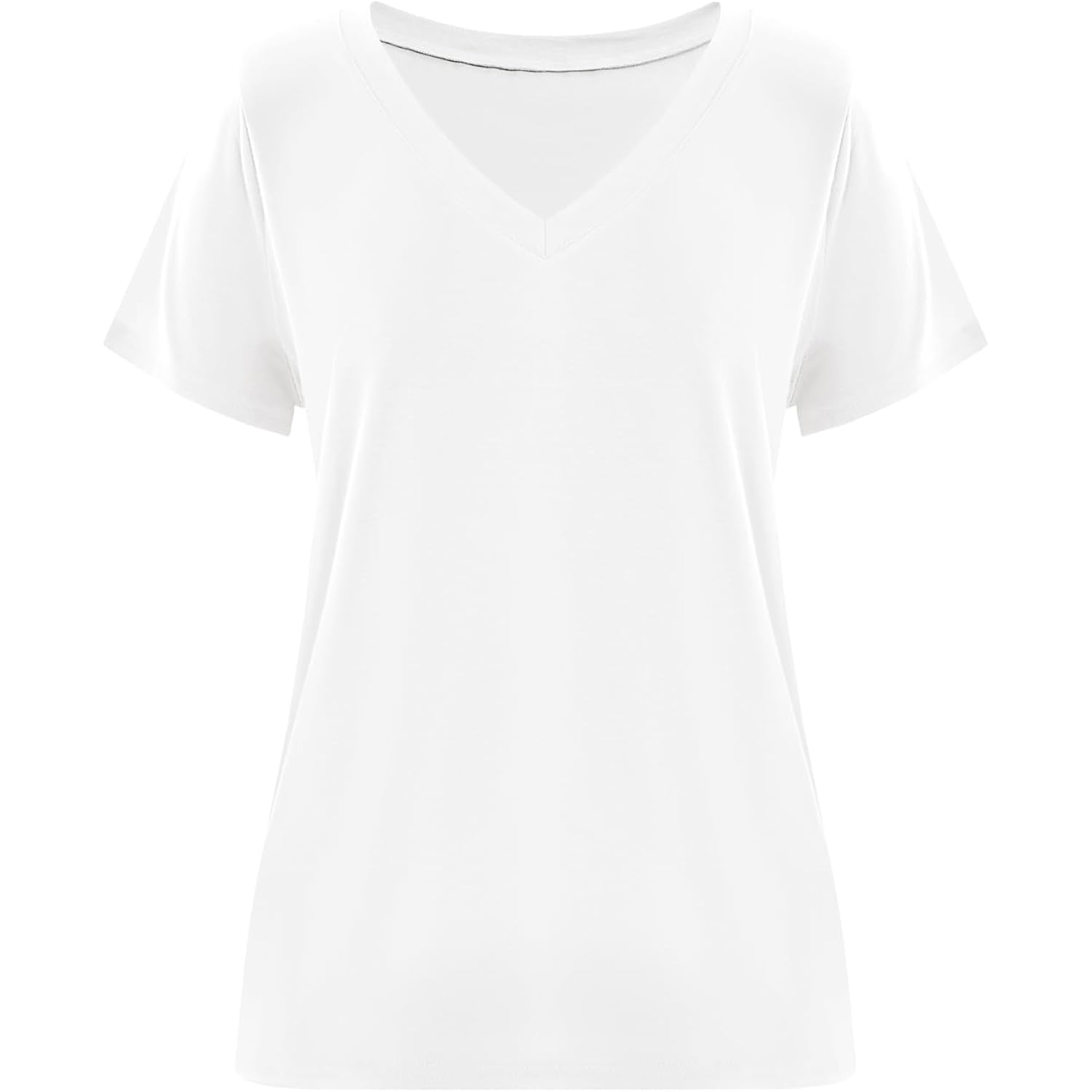 Imily Bela Womens V Neck Short Sleeve T-Shirt Loose Fit Solid Color Basic Tee Lightweight Non-Sheer Summer Tunic Tops