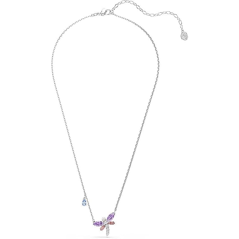 Swarovski x Ariana Grande Official Dragonfly Motif Jewelry Collection, Brooch, Pendant Necklace, Earrings, Mixed Cut Multicolored Stones, Rhodium Finish