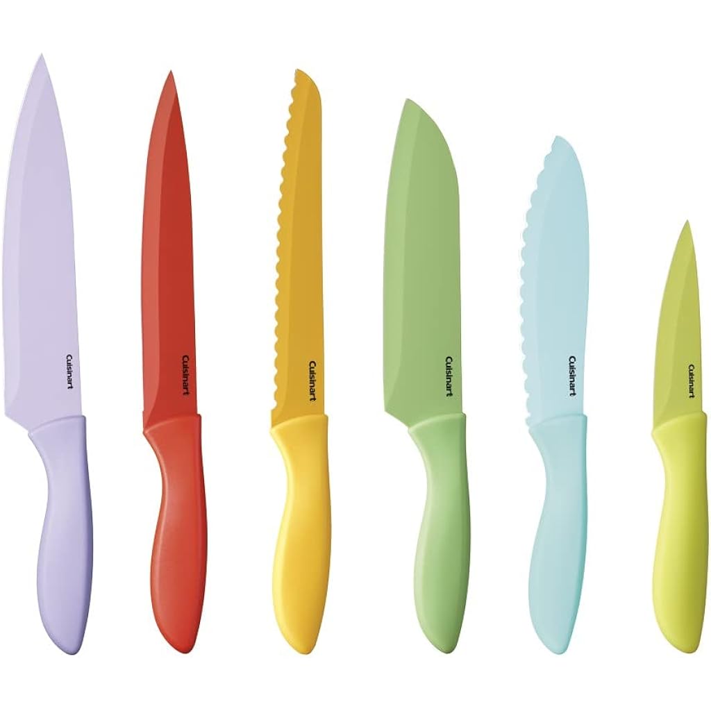 Cuisinart 12-Piece Kitchen Knife Set, Advantage Color Collection with Blade Guards, Multicolored, C55-12PCER1