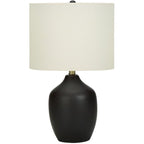 Pemberly Row 22" Black Ceramic Table Lamp, Ivory Linen Drum Shade, 3-Way Switch, 7.5" Base And 13" Shade, Transitional Style, Decorative Lighting For Living Room, Bedroom, Or Office