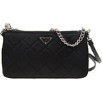 Prada Black Quilted Tessuto Nylon Chain Crossbody Bag Silver Hardware Adjustable Strap Zipper Closure Designer Shoulder Purse New
