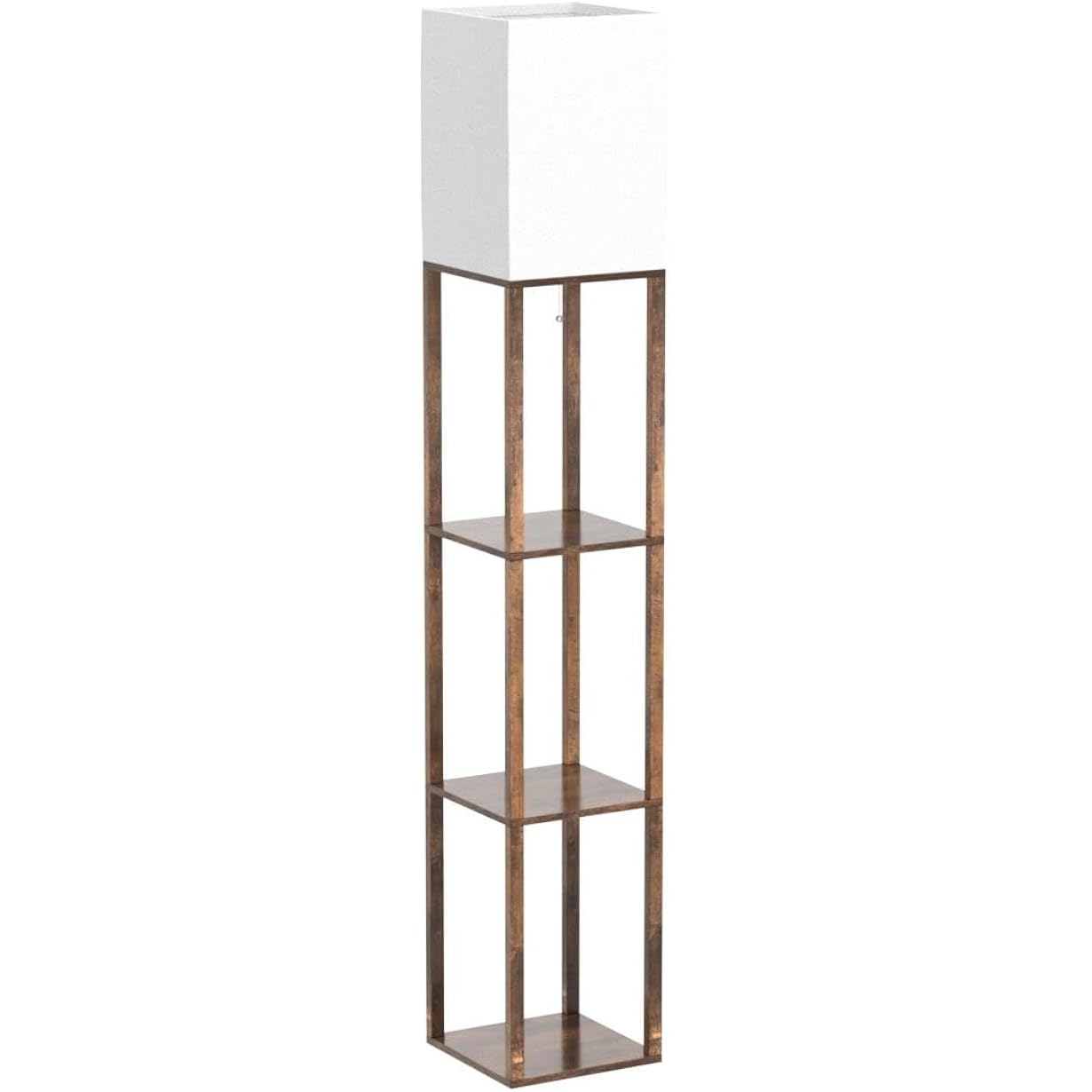 Floor Lamp With Shelves, Modern Shelf Lamp For Display Storage, 3 Color Temperature Wood Narrow Standing Corner Lamp With 8W Bulb For Living Room Decor, Bedroom, Office, Home Decor(Brown)