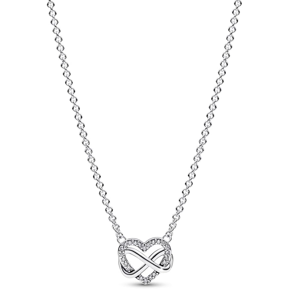 PANDORA Sparkling Infinity Heart Collier Necklace - 3 Adjustable Lengths - Stunning Jewelry for Women - Sterling Silver with Clear Cubic Zirconia - 19.7"