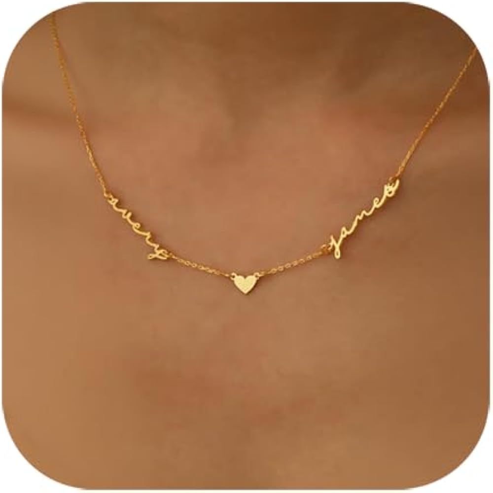 Personalized Name Necklace with Curb Chain,18K Gold Plated Handmade Personalized Necklace with Kid Name Family Choker Nameplate Necklace Mother Day Jewelry Gift for Mom