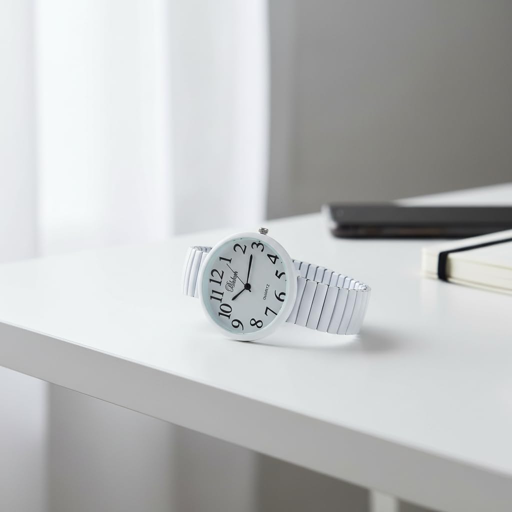 Geneva Super Large Stretch Watch Clear Number Easy Read (White)