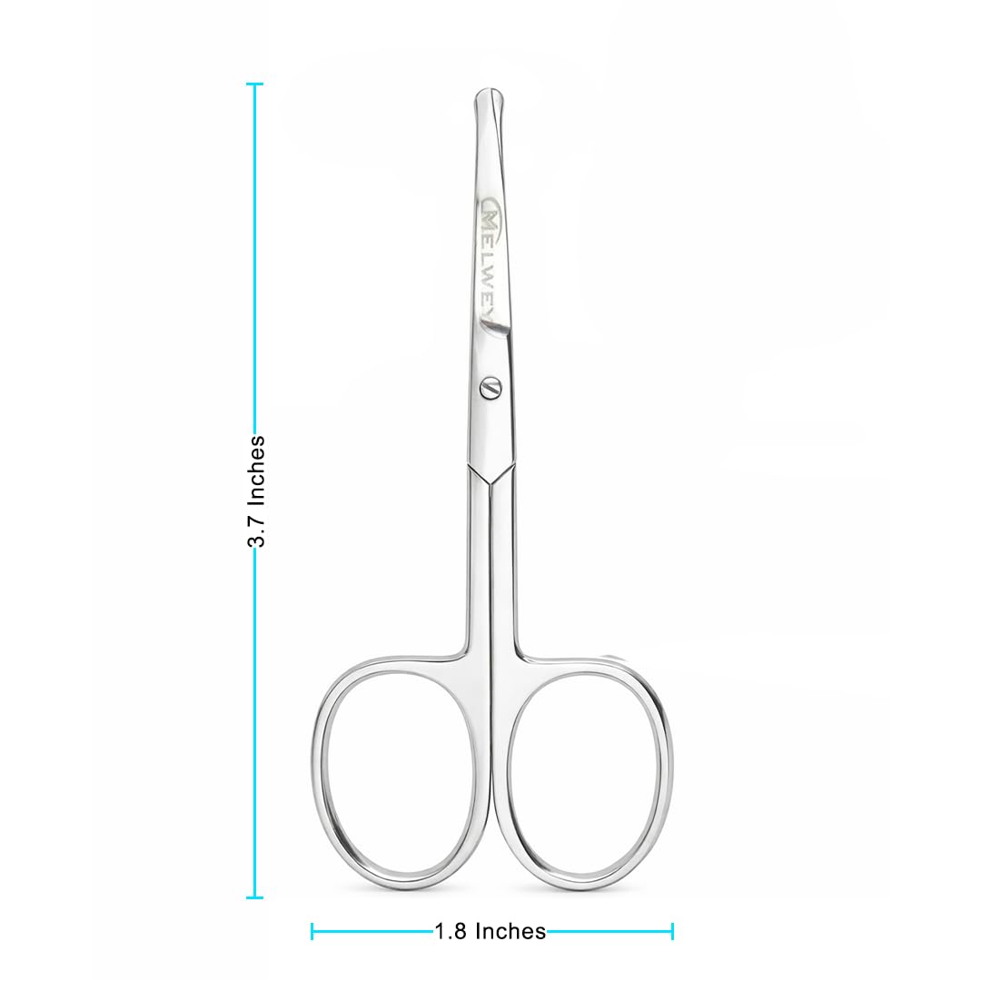 Rounded Stainless Steel Small Facial Hair Scissors, 3.7 Inches - Rounded Tip Scissors for Nose Hair, Mustache, Beard, Eyebrows, Eyelashes & Baby Nails