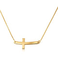 14K White or Yellow Gold Sideways Curved Cross Necklace - Choice of Metal Color and Necklace Length