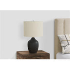 Pemberly Row 22" Black Ceramic Table Lamp, Ivory Linen Drum Shade, 3-Way Switch, 7.5" Base And 13" Shade, Transitional Style, Decorative Lighting For Living Room, Bedroom, Or Office
