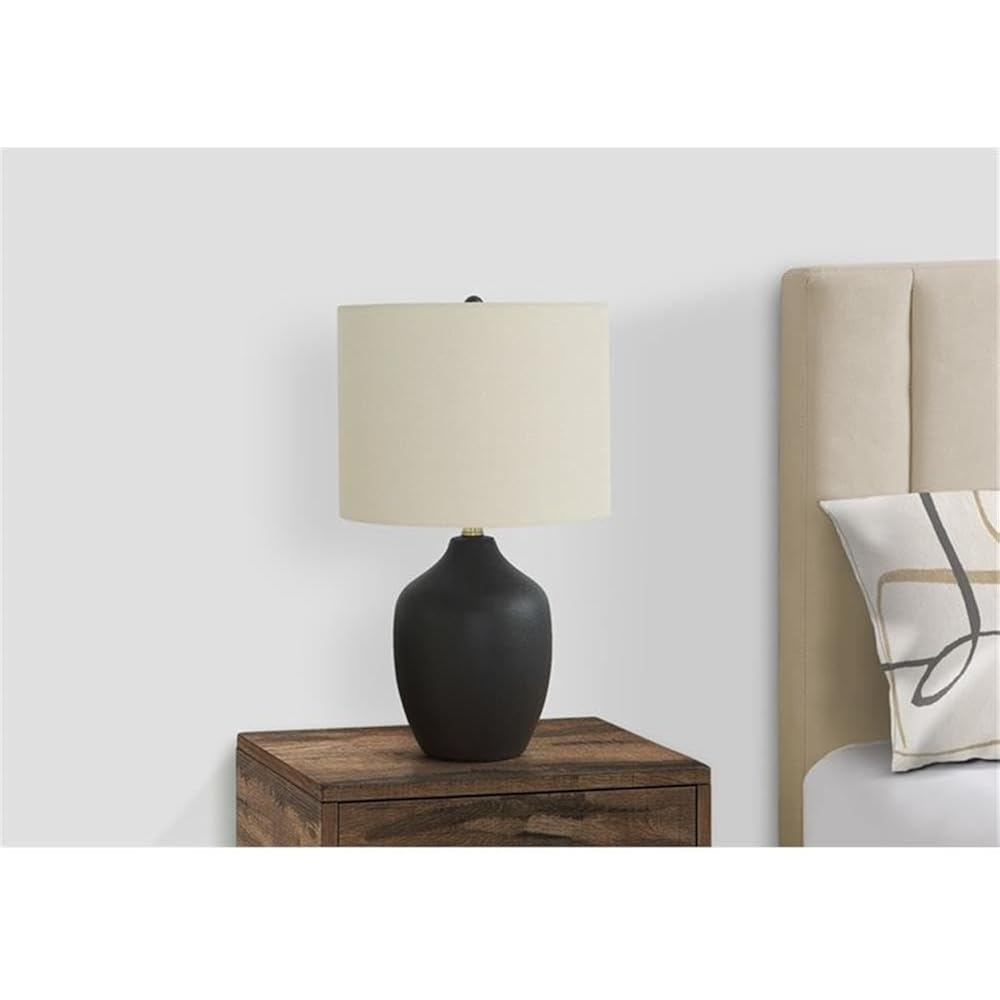 Pemberly Row 22" Black Ceramic Table Lamp, Ivory Linen Drum Shade, 3-Way Switch, 7.5" Base And 13" Shade, Transitional Style, Decorative Lighting For Living Room, Bedroom, Or Office