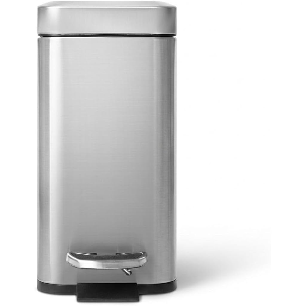 Home Zone Living 1.3 Gallon Stainless Steel Small Trash Can With A Lid | Stainless Steel With Slim Fit Design, Soft-Close Lid For Offices, Bathrooms, Bedrooms And Dorms, Silver