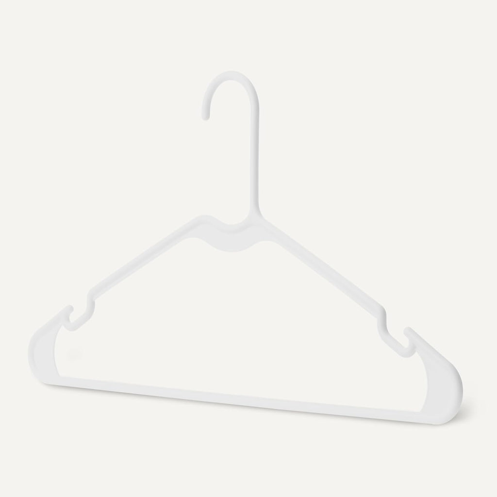 Amazon Basics Space Saving Plastic Clothes Hangers, Sturdy Closet Organizer For Shirts And Jackets, Adult Size, White, 50-Pack