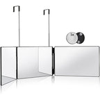 Hieey 3 Way Mirror For Hair Cutting,360 Trifold Mirror With Height Adjustable Telescoping Hooks,And 5X Magnification,For Makeup, Hair Styling