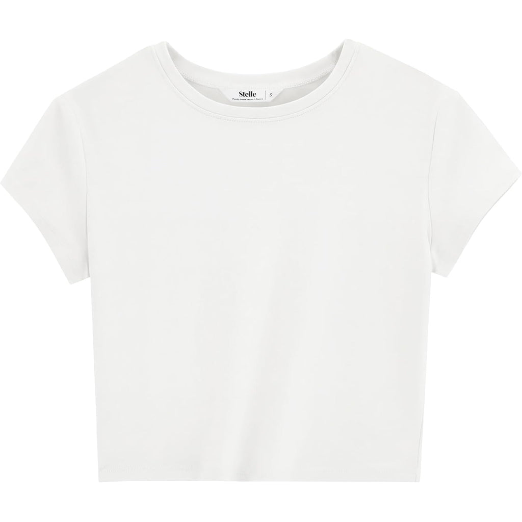 Stelle Womens Short Sleeve Crop Tops Crewneck Basic T Shirts Cute Going Out Baby Tee