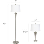 Elegant Designs Lc1020-Bsn Tapered 3 Pack Lamp Set (2 Table Lamps, 1 Floor Lamp) With White Fabric Shades, Brushed Nickel