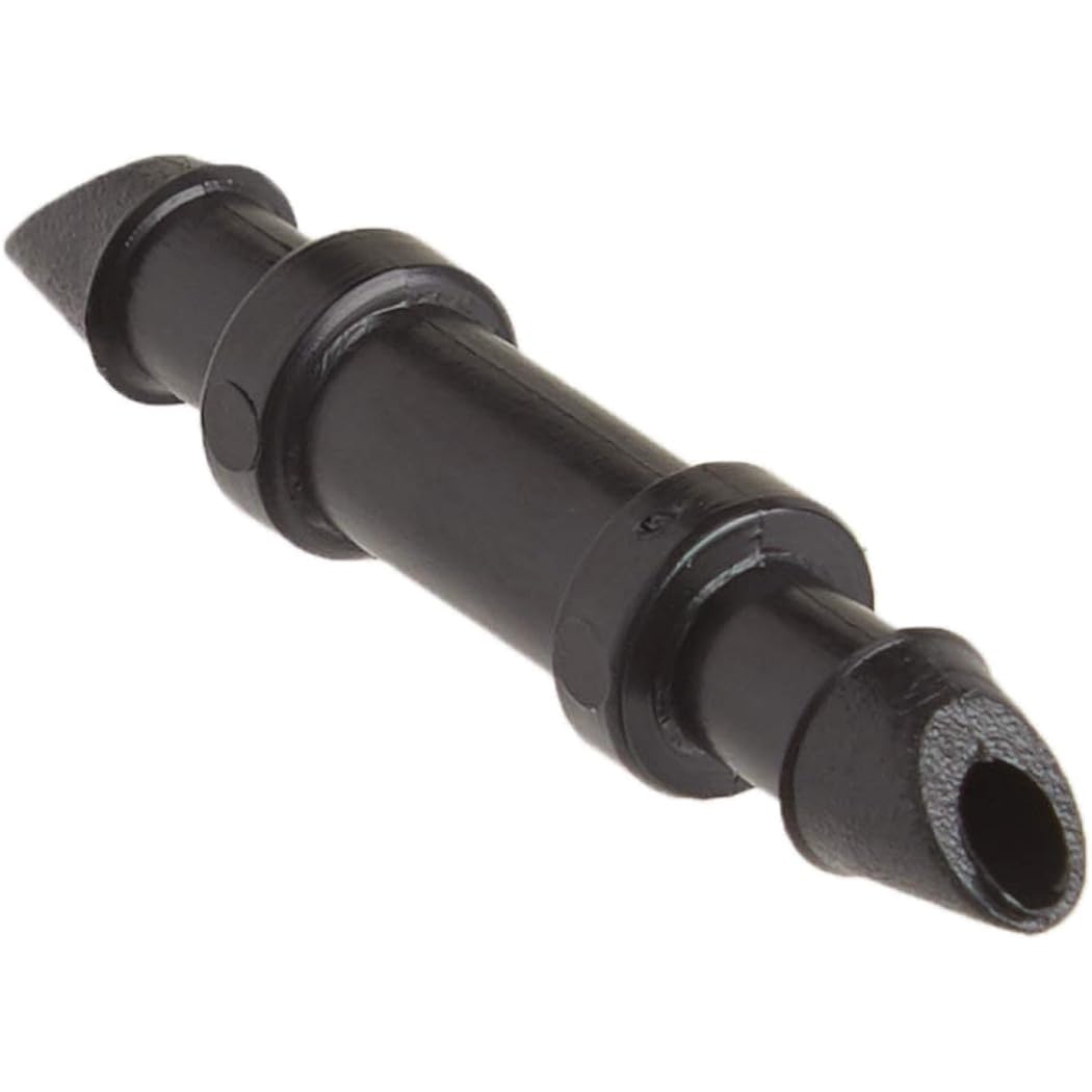 Raindrip 312050B Drip Irrigation Fittings Single Barbed Coupling Connectors, 1/4-Inch, 50 Per Bag, For Trees, Shrubs, Gardens, Black
