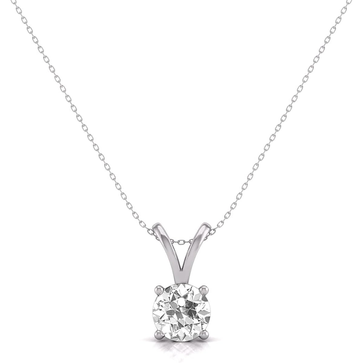 TimeLess Classics 4-Prong Set Round Cut Natural Solitaire Diamond Pendant Necklace for Women in 14K Gold - Fine Jewelry