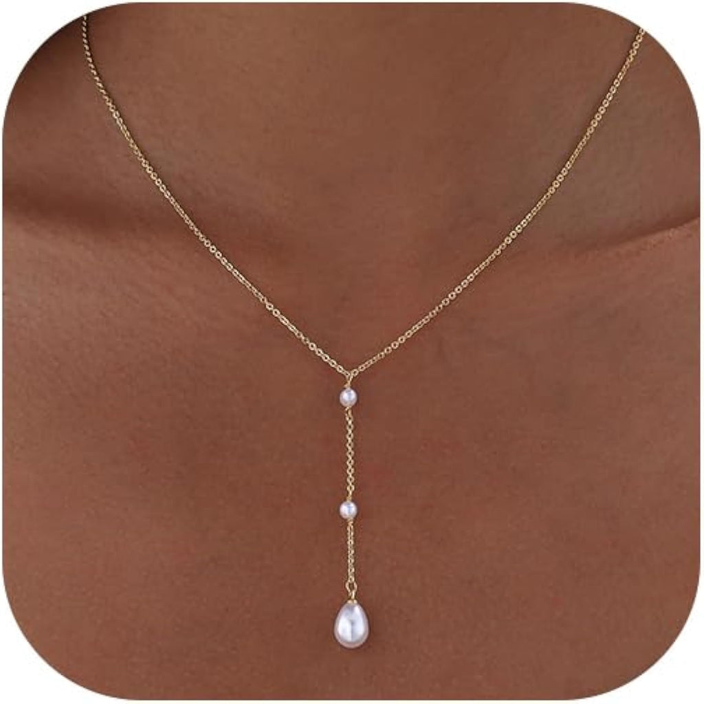 Pearl Necklaces for Women Trendy 14k Gold Plated Cubic Zirconia Pearl Pendant Necklace Valentines Day Wedding Birthday Mother's Day Gifts Dainty Gold Necklace for Women