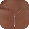 Pearl Necklaces for Women Trendy 14k Gold Plated Cubic Zirconia Pearl Pendant Necklace Valentines Day Wedding Birthday Mother's Day Gifts Dainty Gold Necklace for Women