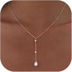 Pearl Necklaces for Women Trendy 14k Gold Plated Cubic Zirconia Pearl Pendant Necklace Valentines Day Wedding Birthday Mother's Day Gifts Dainty Gold Necklace for Women