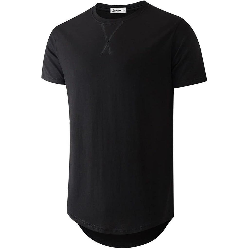 Kliegou Men'S 100 Percent Cotton Hipster Longline T-Shirt, Curved Hem Crewneck Tee, Pre-Washed Fabric For Soft Comfort