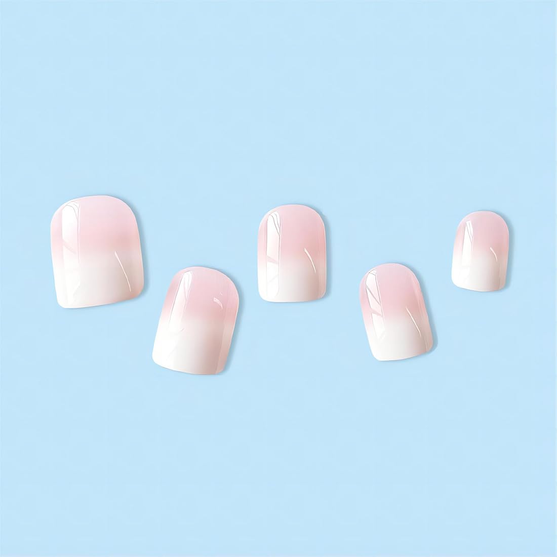 White Press on Nails Short Square Solid Color Ombre Fake Nails with Glue Natural Acrylic False Nails Stick on Nails for Women Girls Gift, Gel Nail Kit, Polish-Free Solid Color Manicure 24Pcs