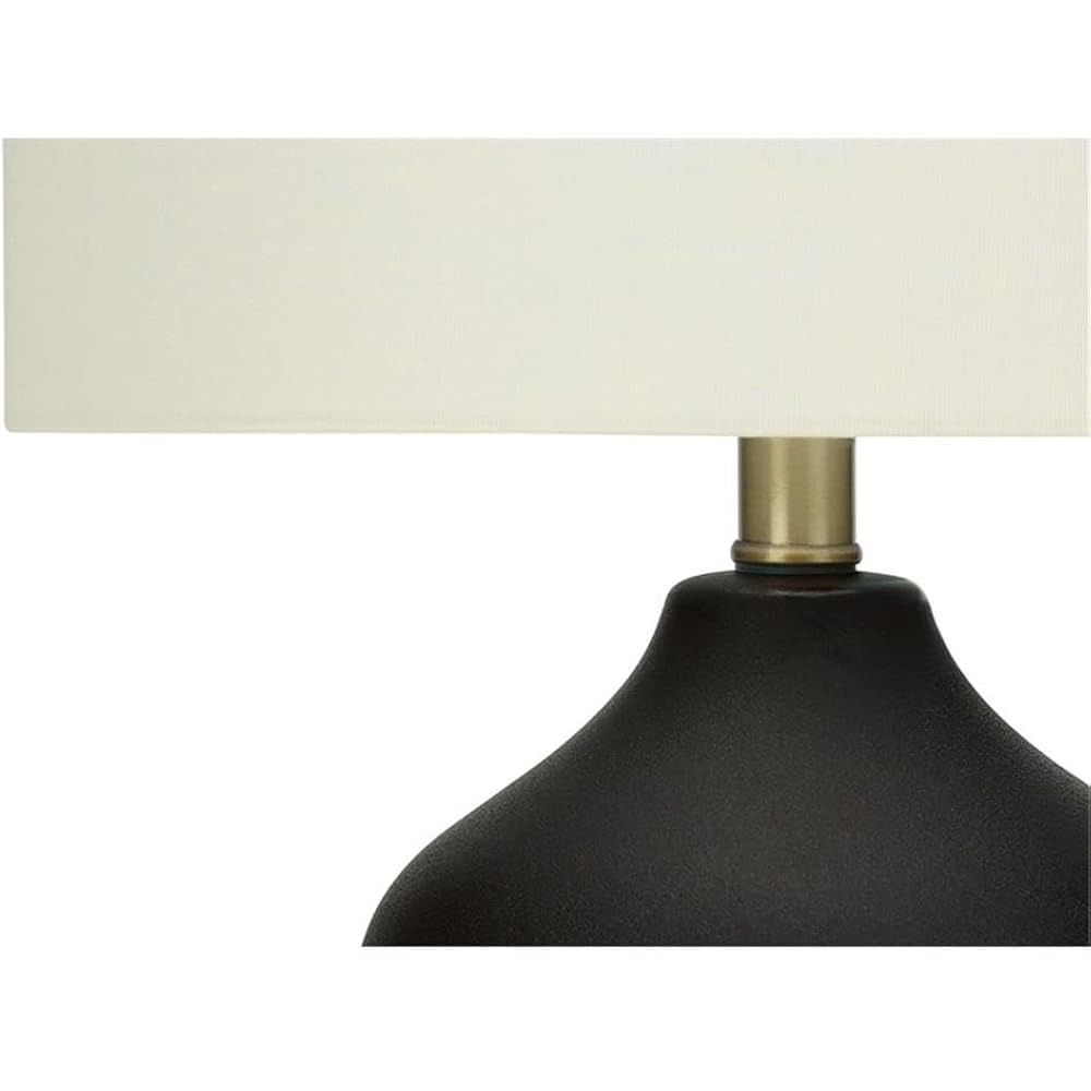 Pemberly Row 22" Black Ceramic Table Lamp, Ivory Linen Drum Shade, 3-Way Switch, 7.5" Base And 13" Shade, Transitional Style, Decorative Lighting For Living Room, Bedroom, Or Office