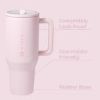 HydroJug Traveler - 32 oz Water Bottle with Handle & Flip Straw - Fits in Cup Holder, Leak Resistant Tumbler-Reusable Insulated Stainless Steel & Rubber Base - Gifts for Women & Men, Pink Sand