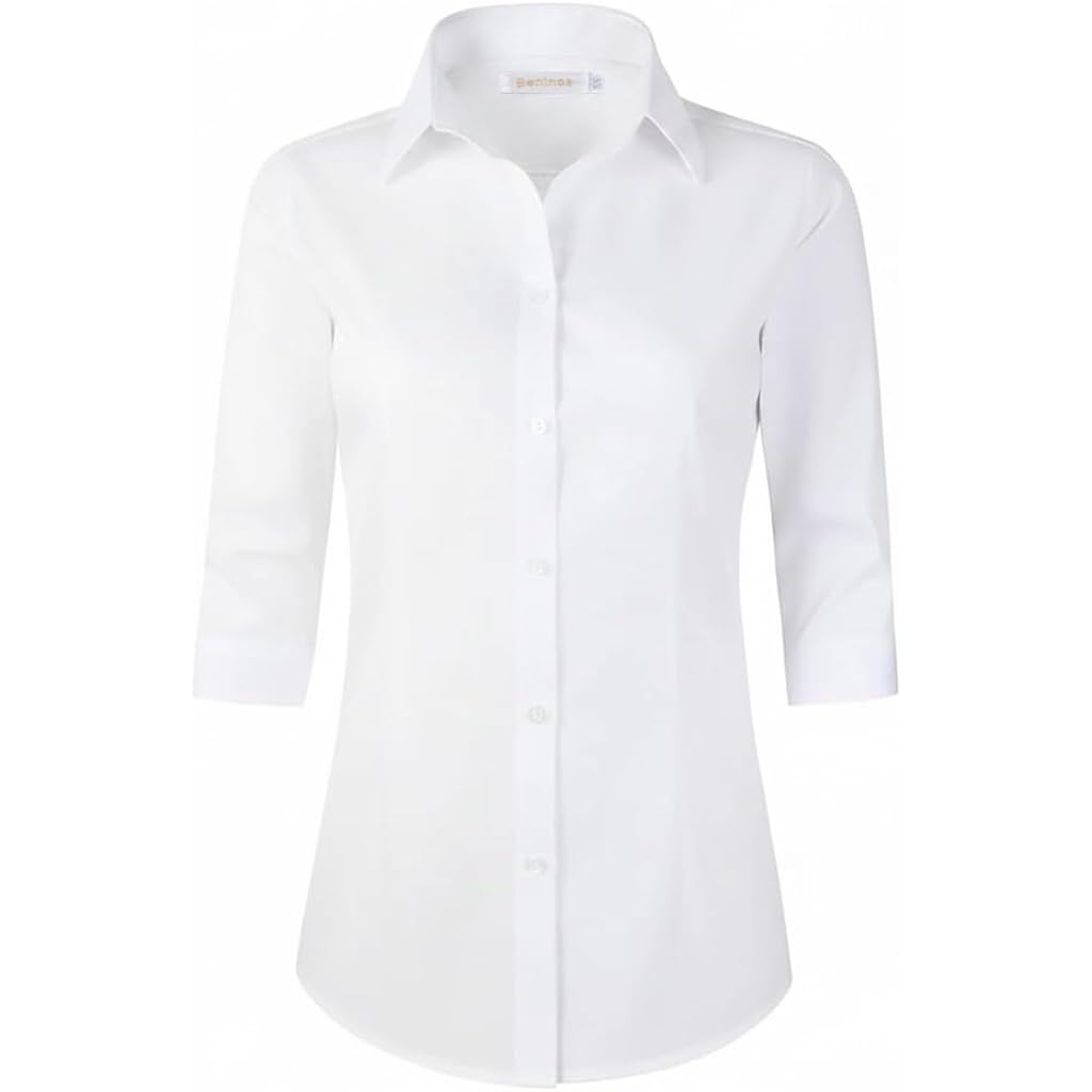 Beninos Women'S 3/4 Sleeve Formal Work Wear White Button Down Shirt