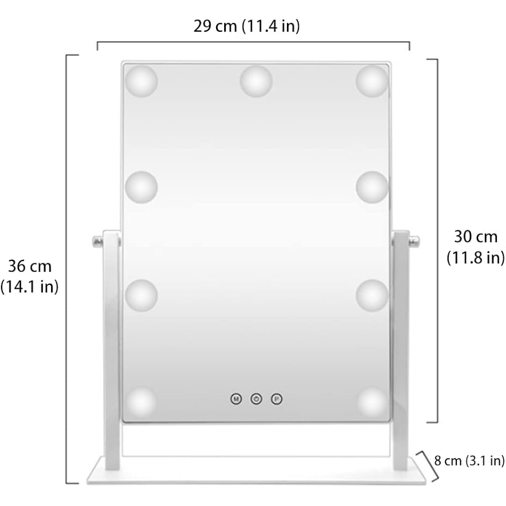 Hieey Hollywood Vanity Mirror With Lights, Makeup 9 Dimmable Bulbs Three Color Lighting Modes, And 5X Magnification Mirror, Smart Touch Control, 360°Rotation (White)