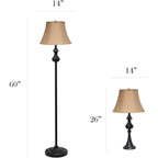 Elegant Designs Lc1019-Rbz Traditionally Crafted 3 Pack Lamp Set (2 Table Lamps, 1 Floor Lamp) With Tan Fabric Shades, Restoration Bronze