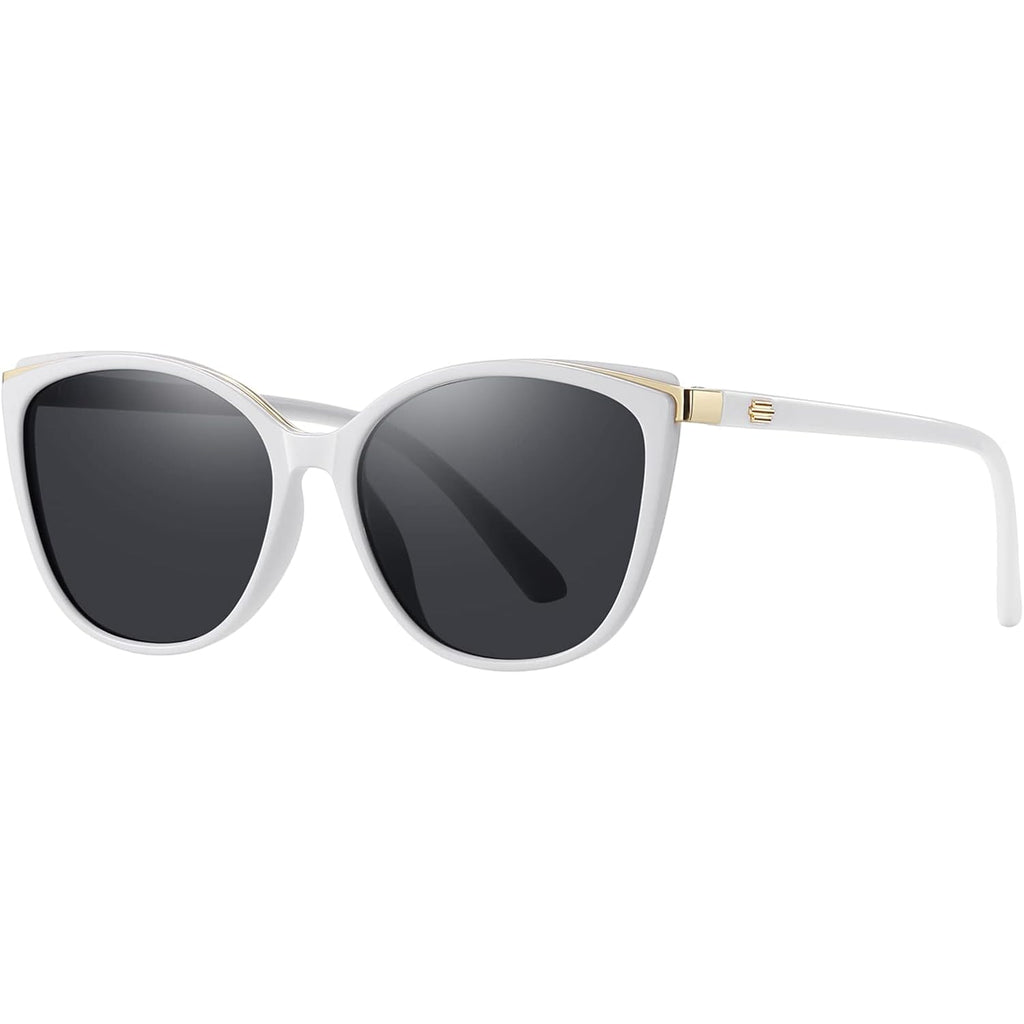 Trendy Cat Eye Sunglasses for Women Fashion Cateye UV400 Protection Glasses CL22017 White Frame