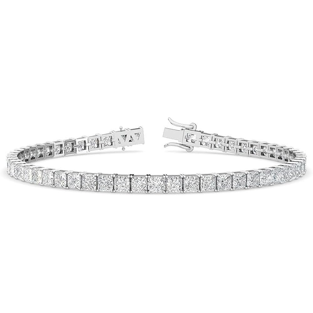 1-20 Carat (ctw) White Gold Princess Cut LAB GROWN Diamond Bracelets (Color H-I Clarity VS1-VS2)
