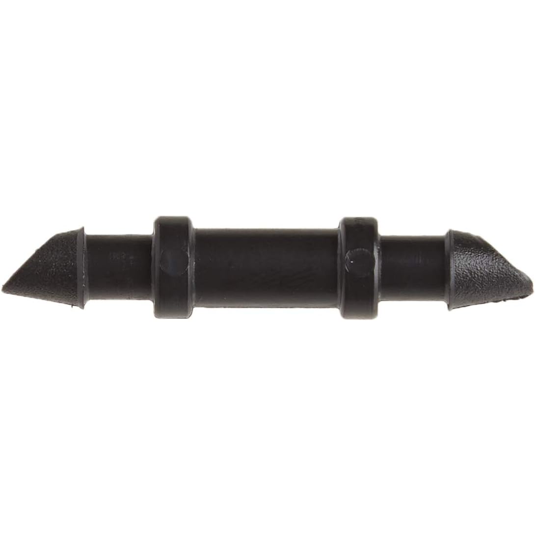 Raindrip 312050B Drip Irrigation Fittings Single Barbed Coupling Connectors, 1/4-Inch, 50 Per Bag, For Trees, Shrubs, Gardens, Black