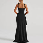 Abyovrt Women Formal Dresses Sleeveless Bodycon Ruched High Slit Sexy Maxi Dress Cocktail Prom