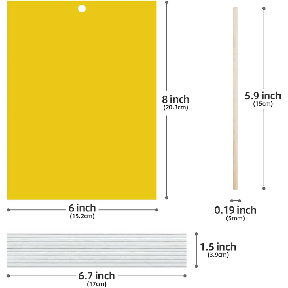 Kensizer 20-Pack Fruit Fly Trap, Yellow Sticky Gnat Traps, 6X8 In | For Indoor/Outdoor, Flying Plant Insect Killer, Fungus Gnats, Whiteflies, Aphids, Leaf Miners, Twist Ties Included