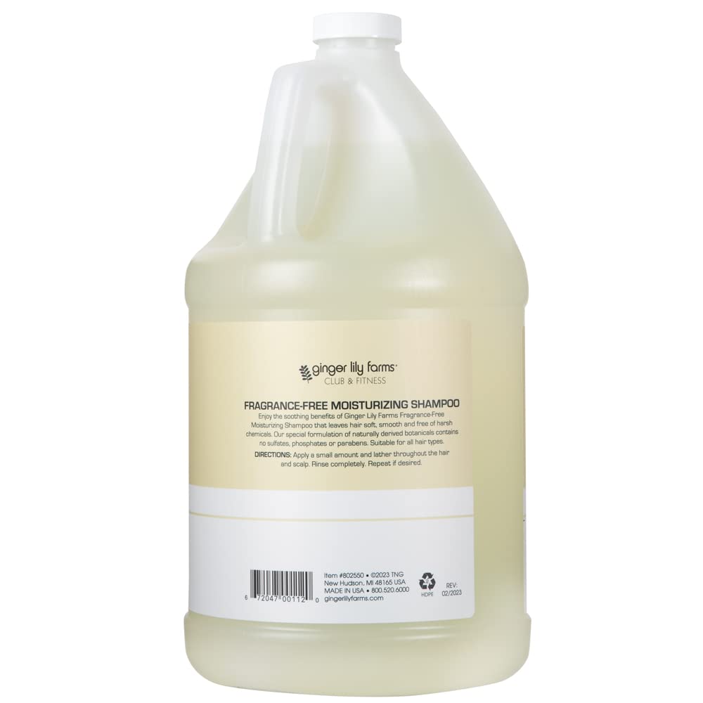 Ginger Lily Farms Club & Fitness Moisturizing Shampoo For All Hair Types, 100% Vegan & Cruelty-Free, Fragrance Free, 1 Gallon (128 Fl Oz) Refill