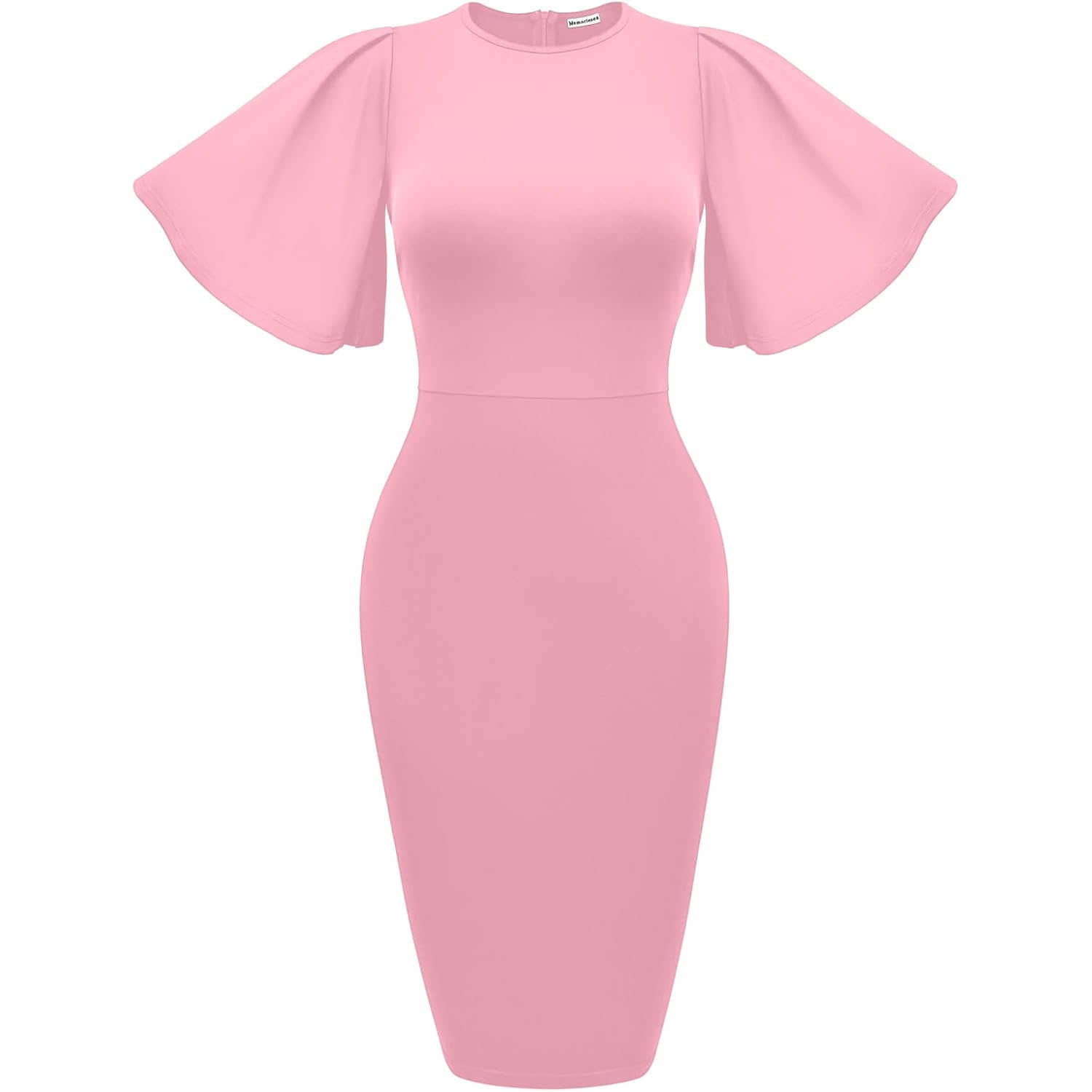 Women's Basic Bodycon Ruffle Flared Short Sleeve Pencil Midi Dress