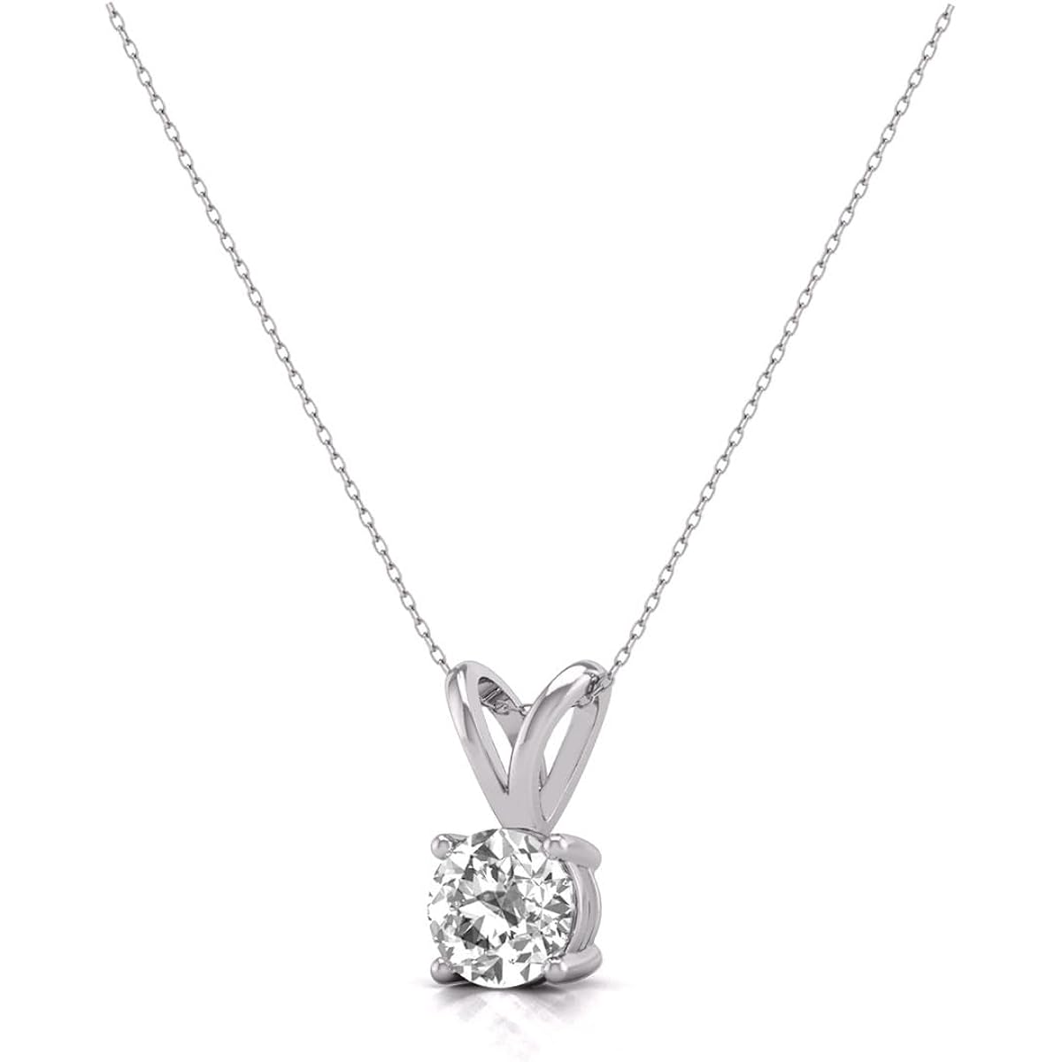TimeLess Classics 4-Prong Set Round Cut Natural Solitaire Diamond Pendant Necklace for Women in 14K Gold - Fine Jewelry